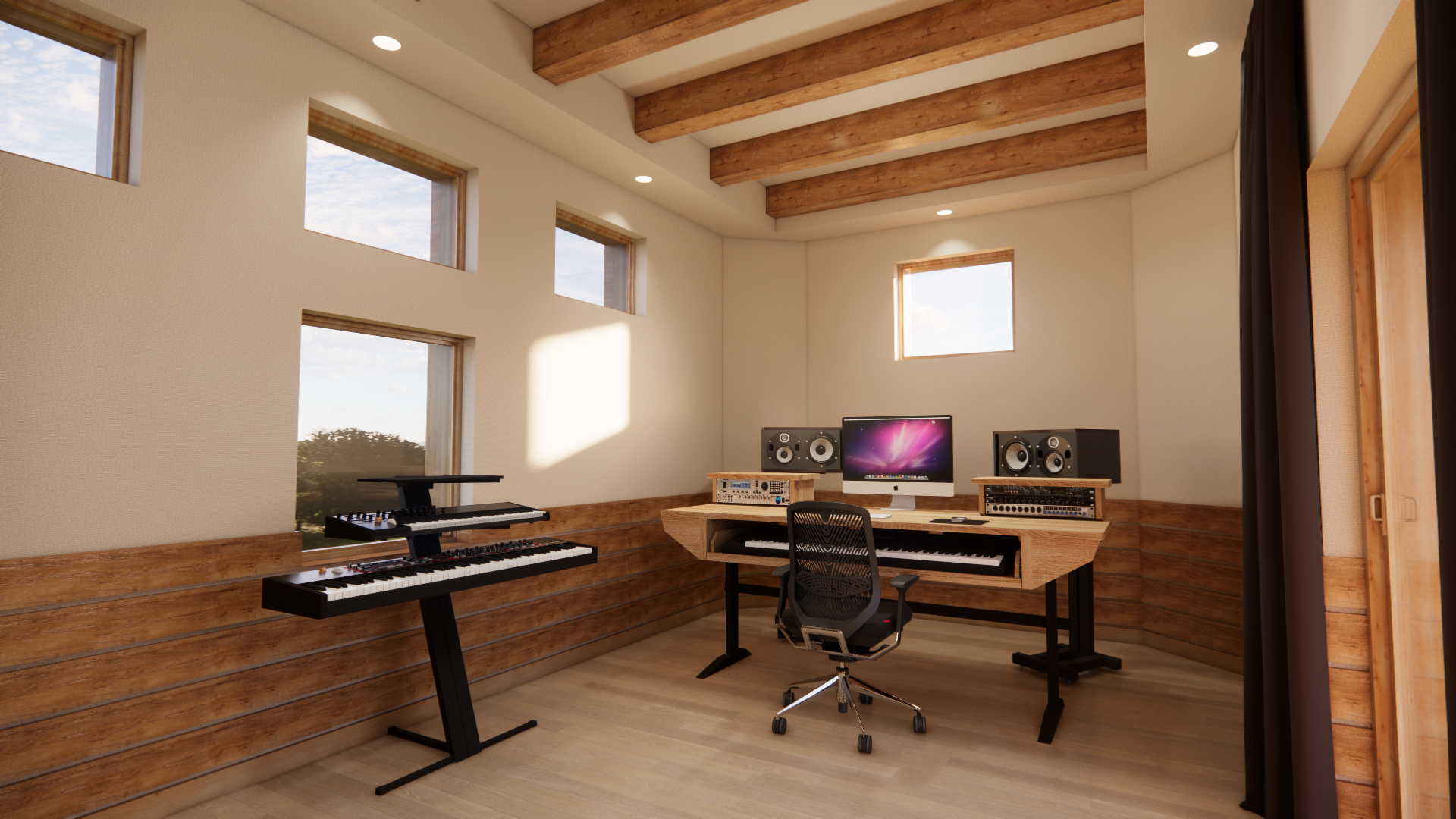 Computer rendering of the dB Sound Recording control room interior